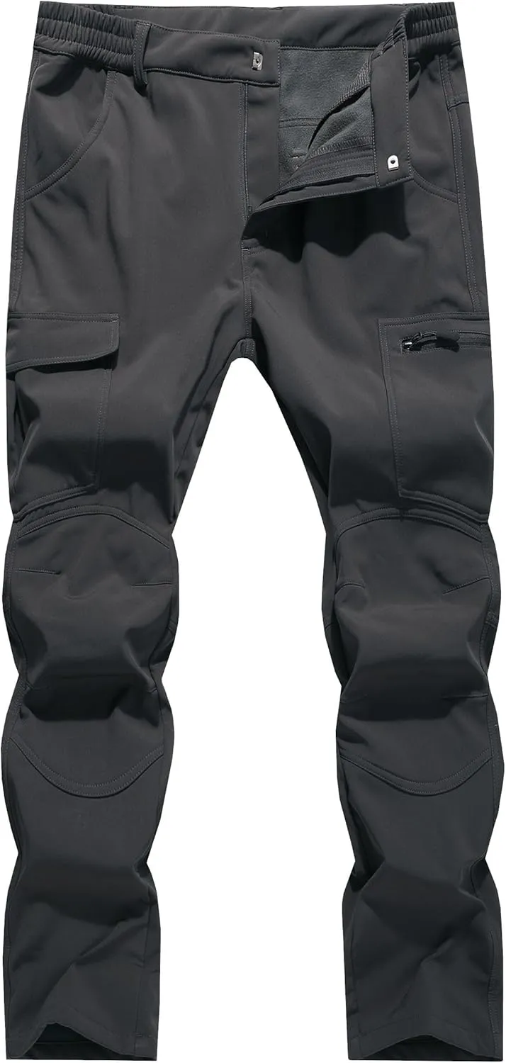 Men's Fleece Lined Outdoor Hiking Pants Waterproof Softshell Insulated Snow Ski Winter Camping Fishing Pants