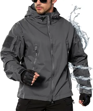 Men's Hooded Softshell Jacket,Waterproof Windbreaker,Insulated,Fall Winter,Fleece Lined,Snow Rain Jackets 6 Zip-Pocket