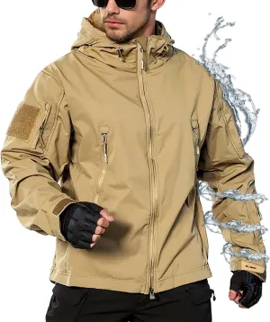 Men's Hooded Softshell Jacket,Waterproof Windbreaker,Insulated,Fall Winter,Fleece Lined,Snow Rain Jackets 6 Zip-Pocket