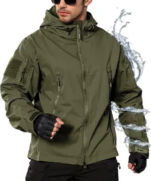 Men's Hooded Softshell Jacket,Waterproof Windbreaker,Insulated,Fall Winter,Fleece Lined,Snow Rain Jackets 6 Zip-Pocket