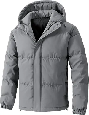 Mens Hooded Warm Quilted Jacket Winter Coat Insulated Puffer Jacket Water-Repellent Windproof Parkas Outerwear