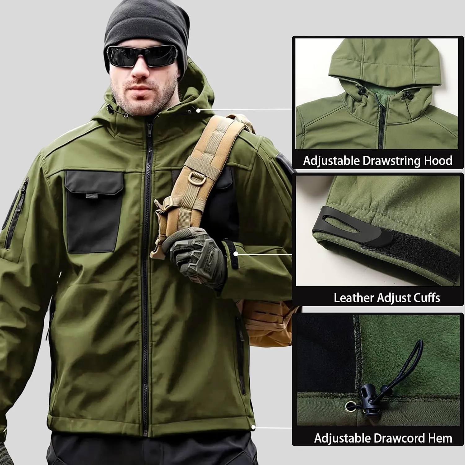 Men's Outdoor Tactical Jacket Softshell Waterproof Lightweight Windbreaker Multi Pockets Hunting Hiking Jackets