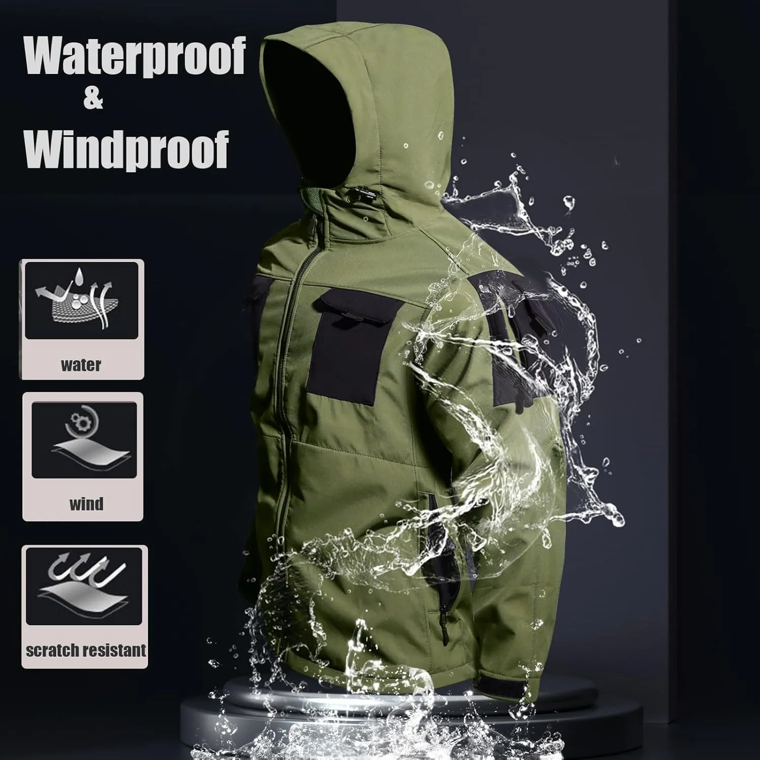 Men's Outdoor Tactical Jacket Softshell Waterproof Lightweight Windbreaker Multi Pockets Hunting Hiking Jackets