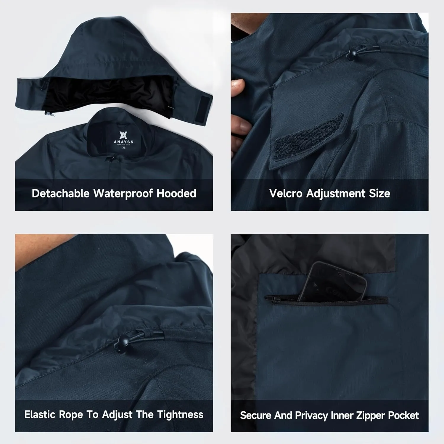 Mens Rain Jacket Lightweight Waterproof With Hooded Outdoor Raincoat Jacket For Hiking Travel