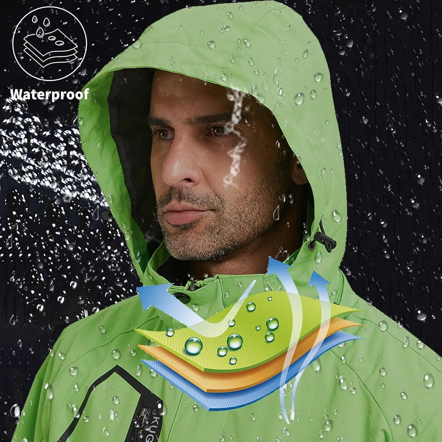 Men's Rain Jacket Waterproof Lightweight Hood jackets for Hiking Cycling Travel Raincoat S-6XL