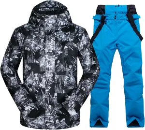 Mens Ski Jacket and Pants Set Ski Suit Winter Waterproof Windproof Hooded Snow Coat 2 Pieces Snowboarding Snowsuits