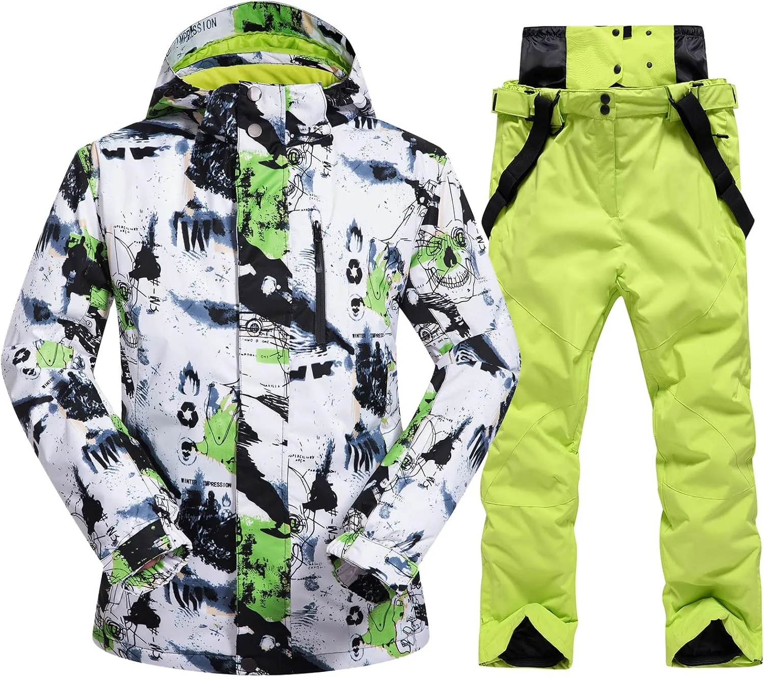 Mens Ski Jacket and Pants Set Ski Suit Winter Waterproof Windproof Hooded Snow Coat 2 Pieces Snowboarding Snowsuits