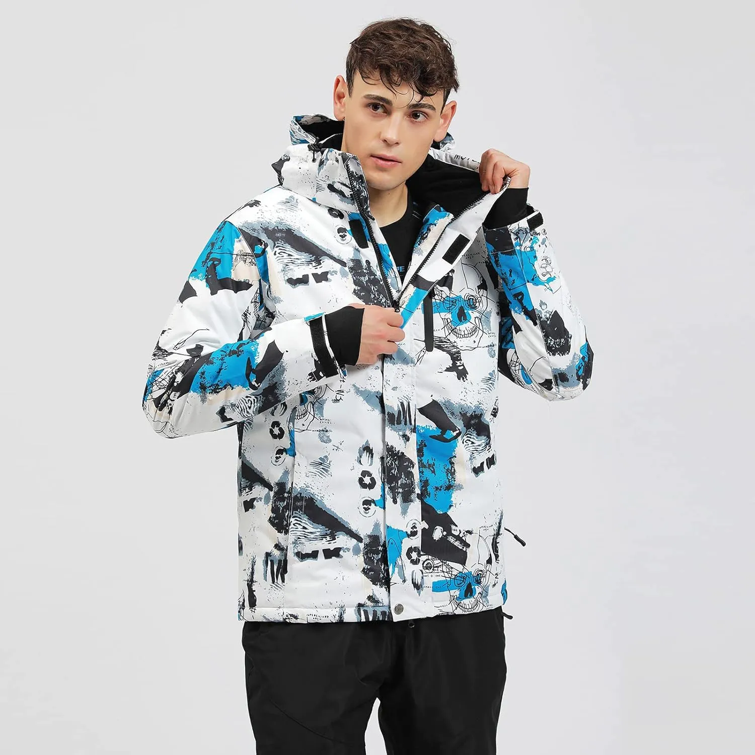 Mens Ski Jacket and Pants Set Ski Suit Winter Waterproof Windproof Hooded Snow Coat 2 Pieces Snowboarding Snowsuits
