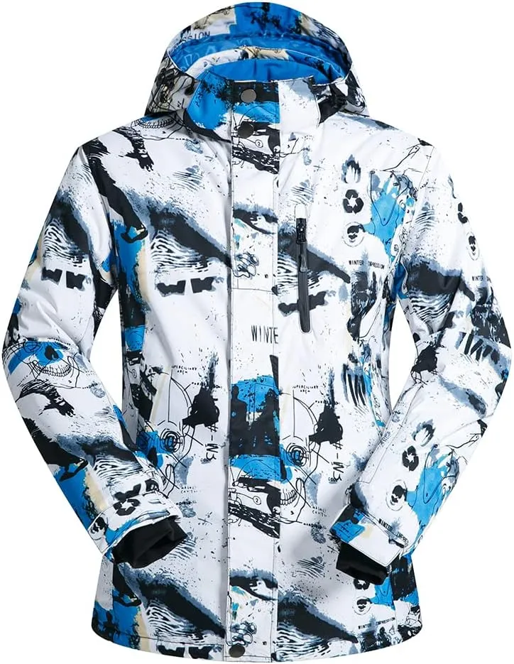Mens Ski Jacket and Pants Set Ski Suit Winter Waterproof Windproof Hooded Snow Coat 2 Pieces Snowboarding Snowsuits