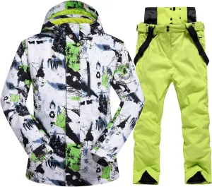 Mens Ski Jacket and Pants Set Ski Suit Winter Waterproof Windproof Hooded Snow Coat 2 Pieces Snowboarding Snowsuits