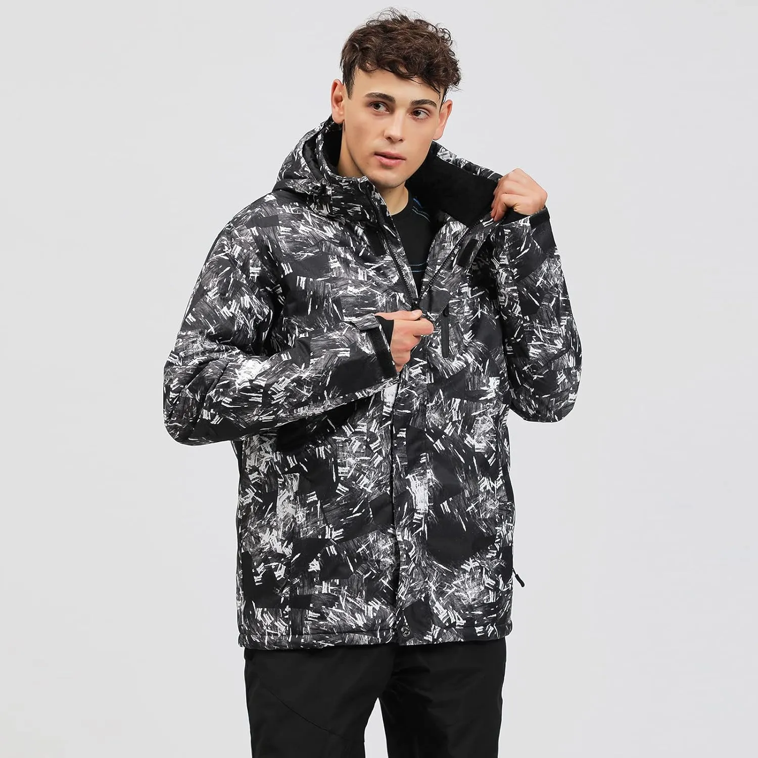 Mens Ski Jacket and Pants Set Ski Suit Winter Waterproof Windproof Hooded Snow Coat 2 Pieces Snowboarding Snowsuits