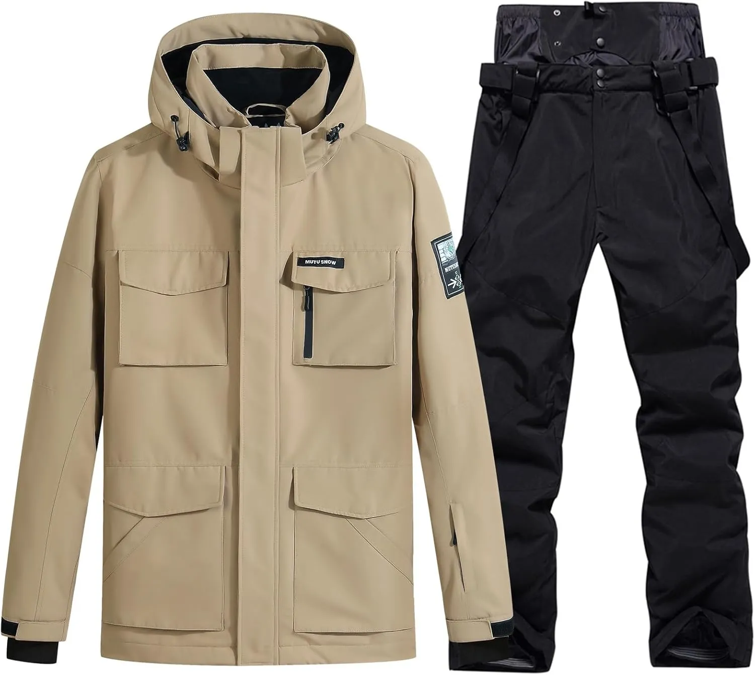 Men's Ski Jacket and Pants Set Waterproof Snowsuit Windproof Snow Suit Winter Outdoor Ski Suit Khaki Medium
