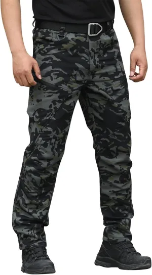 Mens Tactical Pants Hunting Camo Stretch Pant Waterproof Cargo Moisture Wicking Pants with Pockets