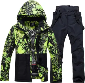 Mens Winter Ski Suit Two Piece Snow Suit Waterproof Ski Jacket and Pants Set Outdoor Snowboard Jacket