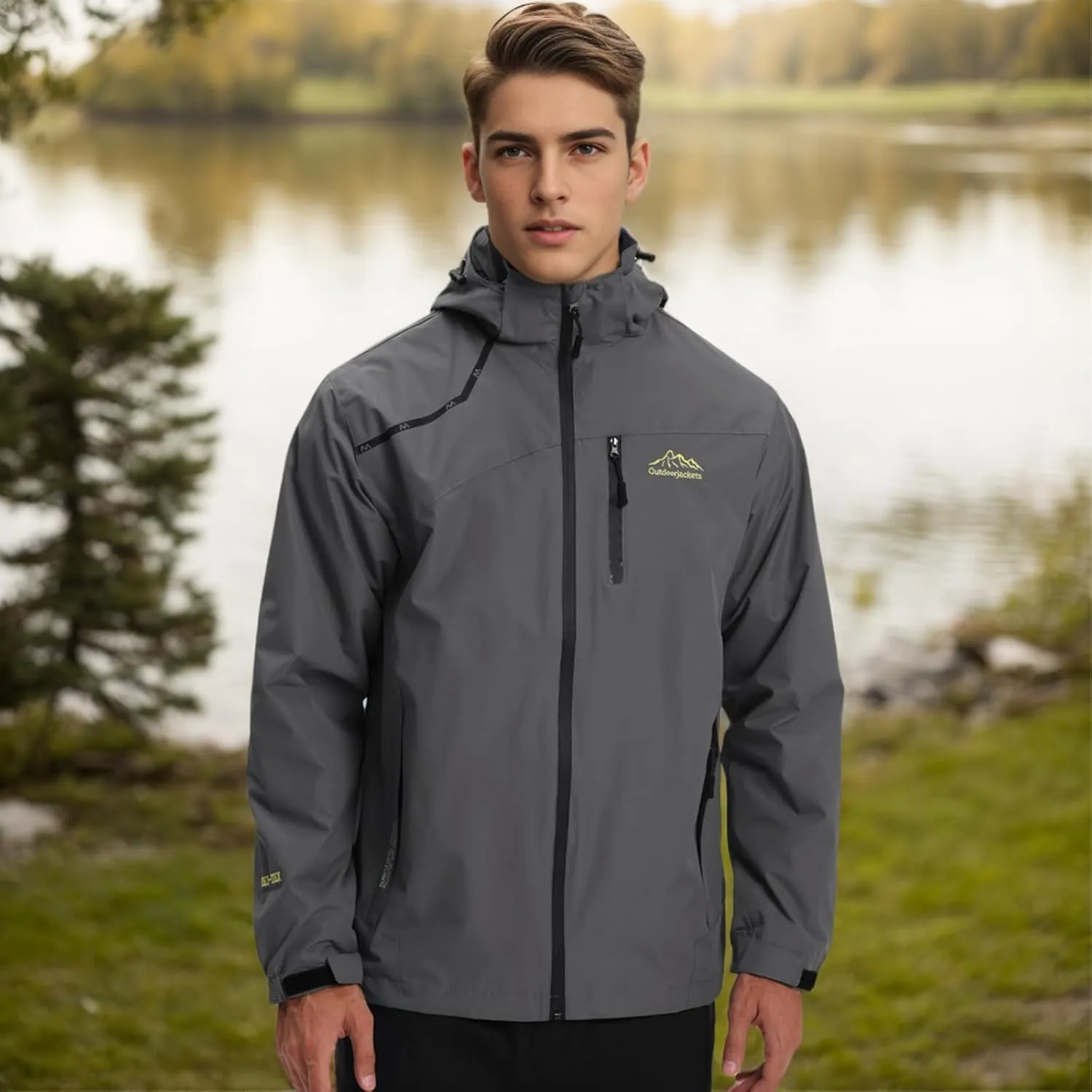 Men's Women's Waterproof Lightweight Rain Jacket Removable Hooded Windbreaker Raincoat Outdoor Windproof Casual