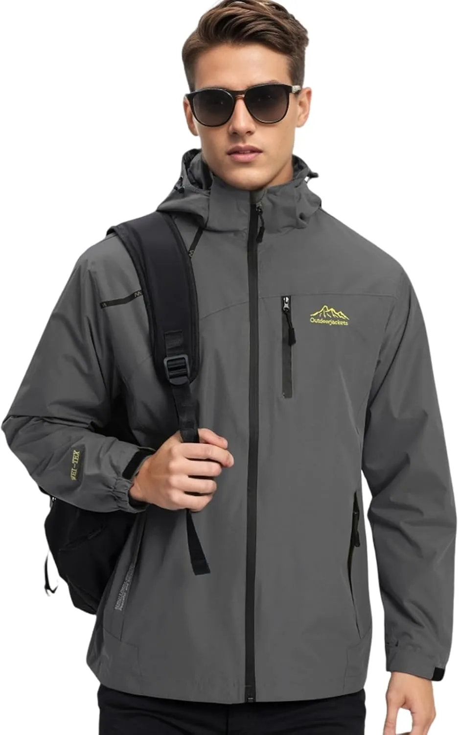 Men's Women's Waterproof Lightweight Rain Jacket Removable Hooded Windbreaker Raincoat Outdoor Windproof Casual