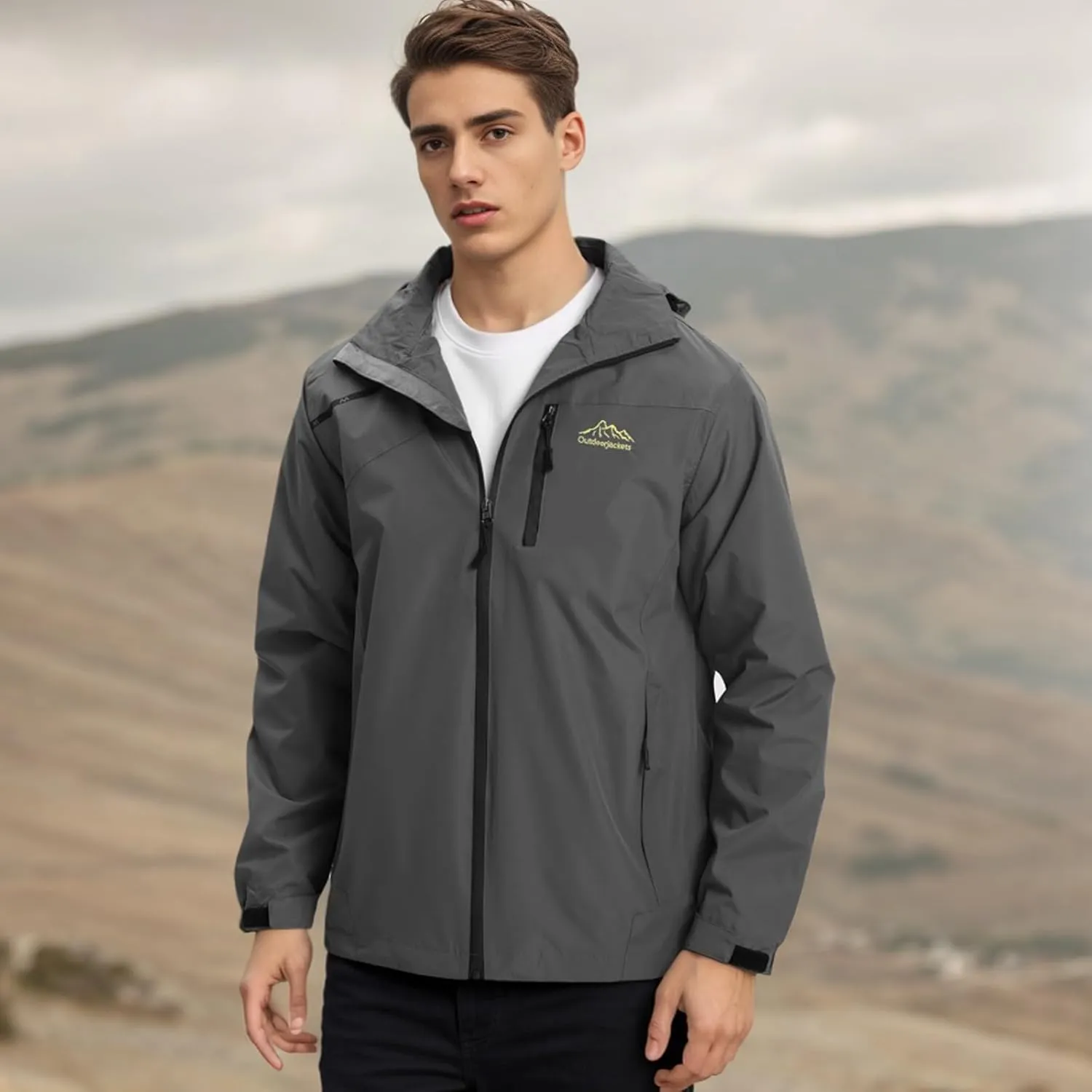 Men's Women's Waterproof Lightweight Rain Jacket Removable Hooded Windbreaker Raincoat Outdoor Windproof Casual