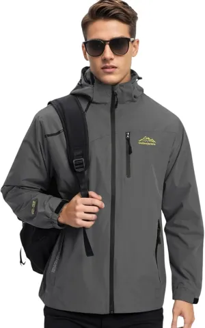 Men's Women's Waterproof Lightweight Rain Jacket Removable Hooded Windbreaker Raincoat Outdoor Windproof Casual
