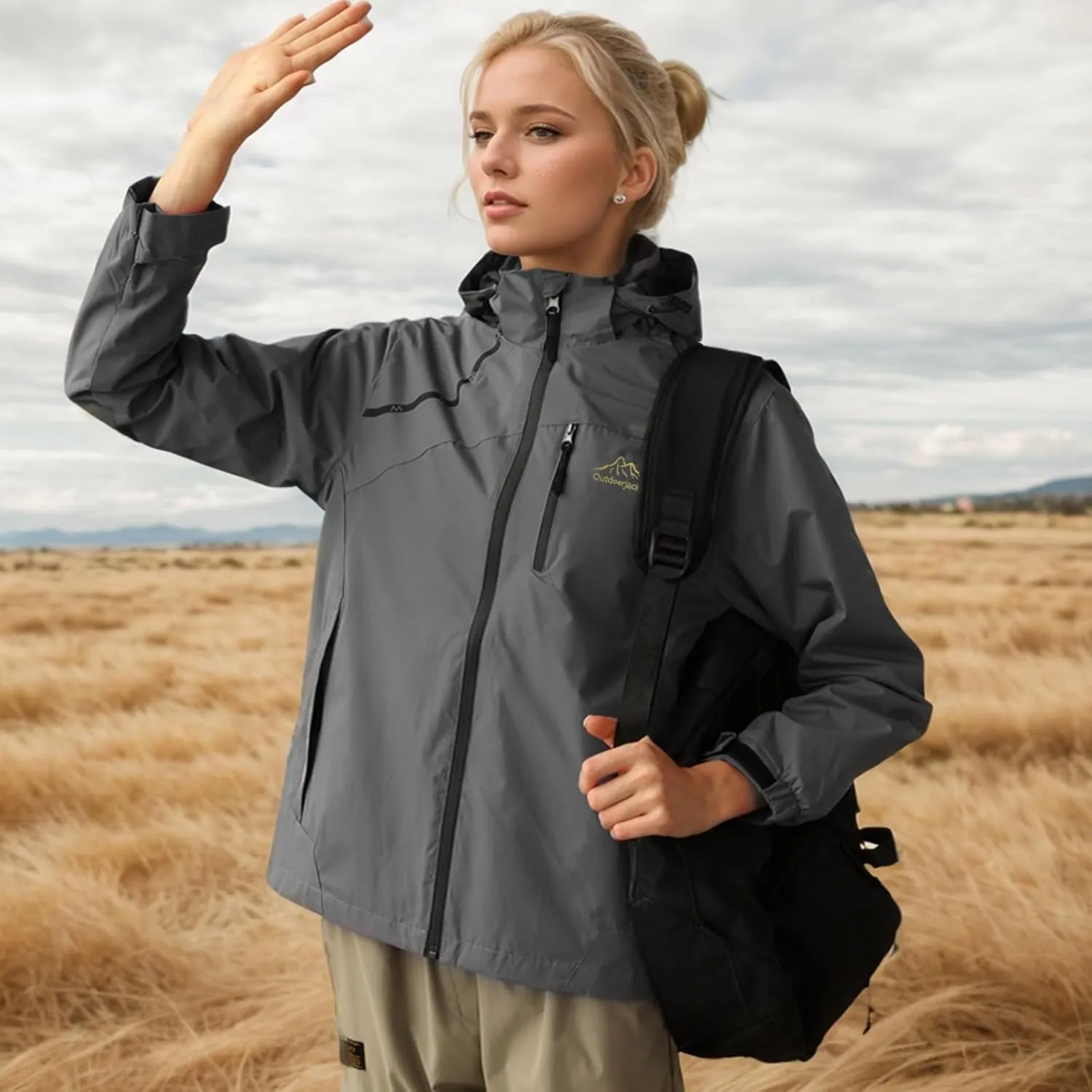 Men's Women's Waterproof Lightweight Rain Jacket Removable Hooded Windbreaker Raincoat Outdoor Windproof Casual