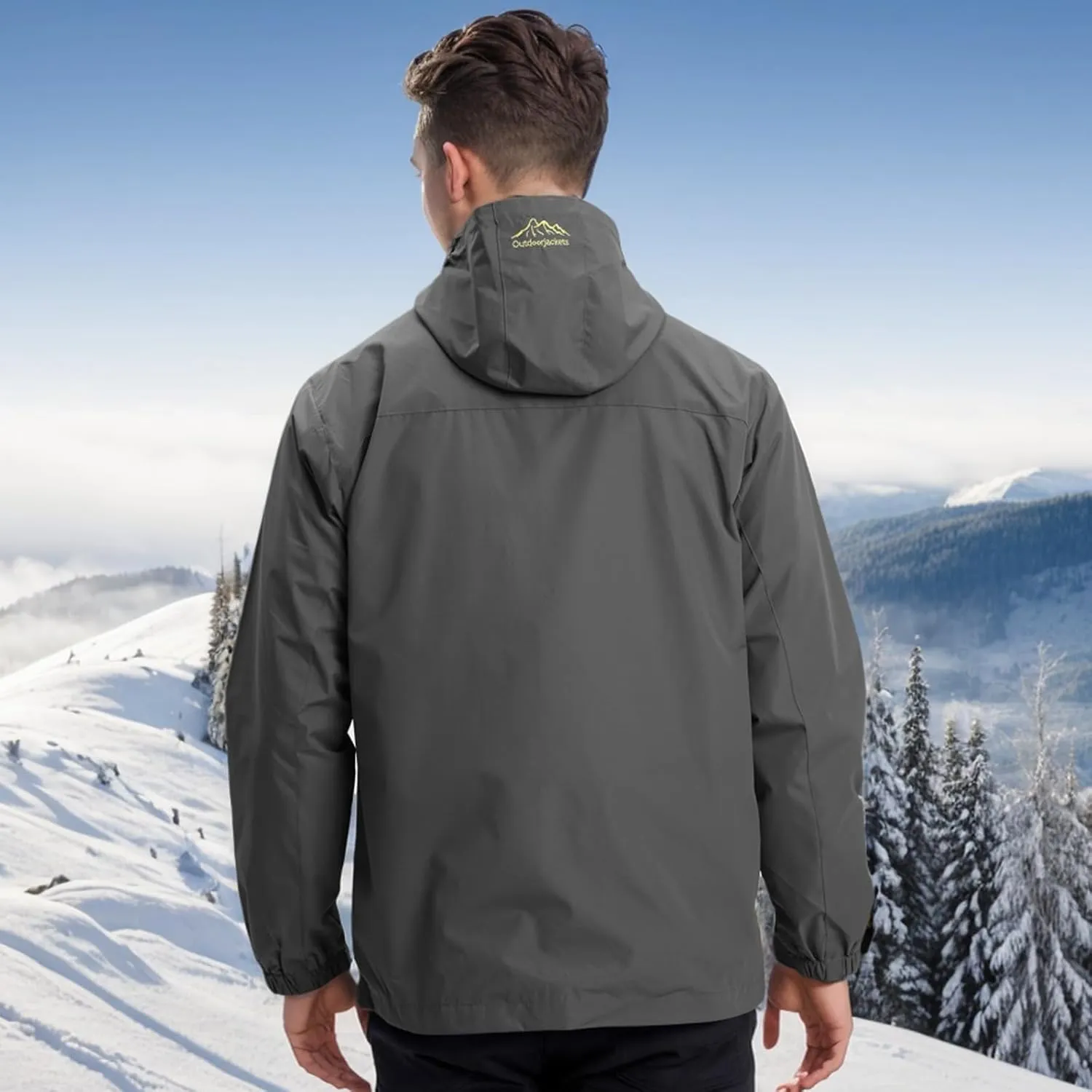 Men's Women's Waterproof Lightweight Rain Jacket Removable Hooded Windbreaker Raincoat Outdoor Windproof Casual