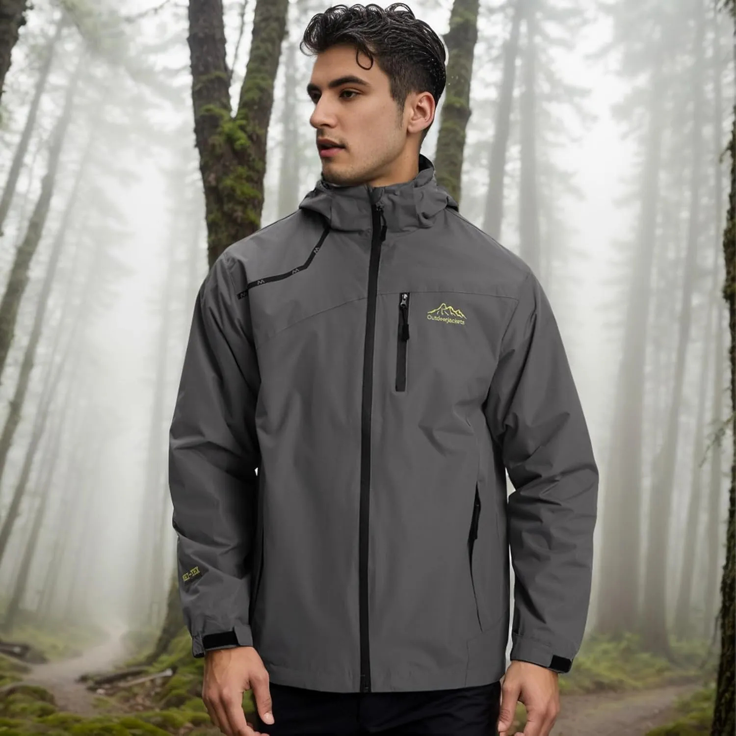 Men's Women's Waterproof Lightweight Rain Jacket Removable Hooded Windbreaker Raincoat Outdoor Windproof Casual