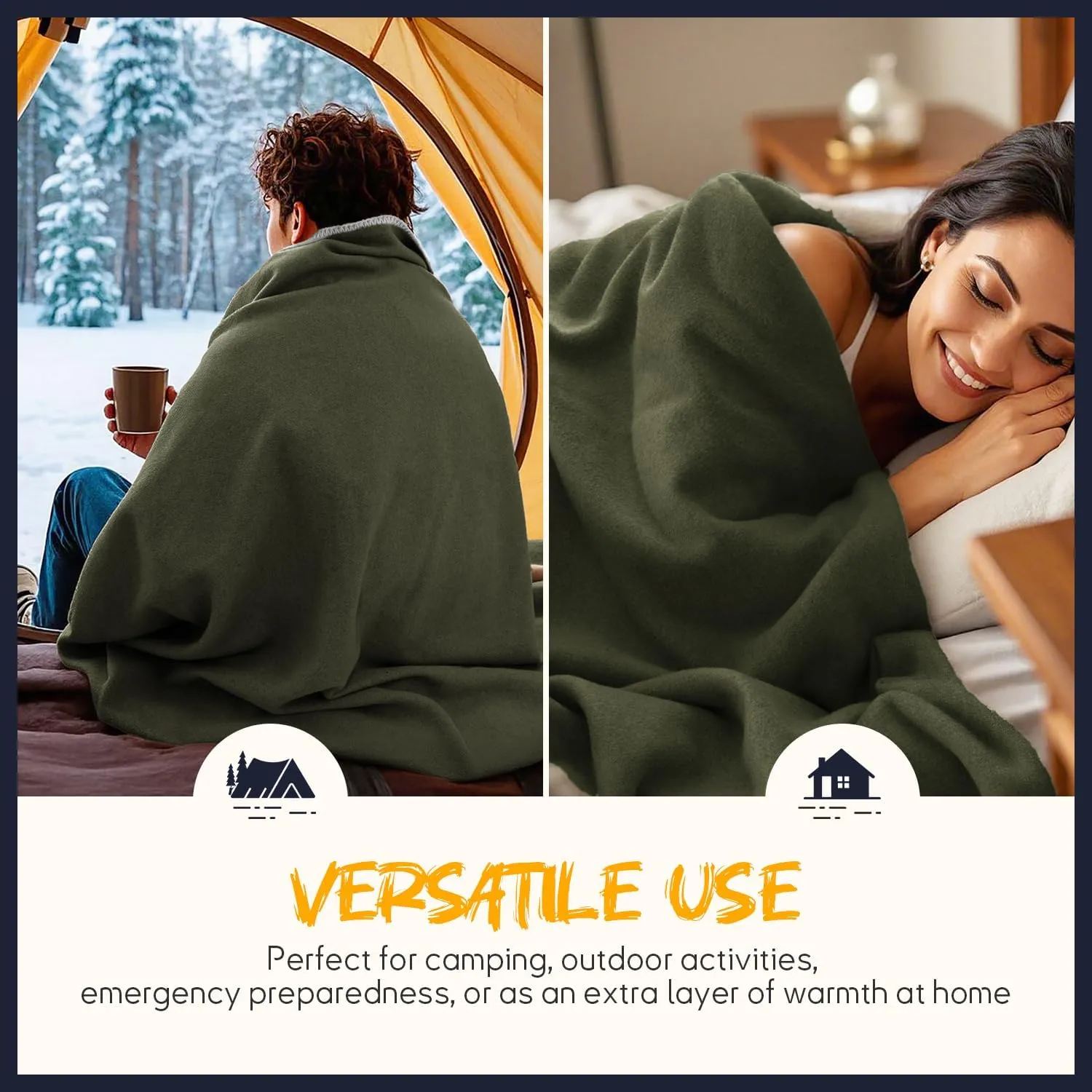 Merino Wool Blend Camping Blanket Ultra Warm, Moisture Wicking, Portable Outdoor Blanket for Camping, RV Trips, Adventures, Picnic, Bushcraft Survival Kits, Large 86"x62"