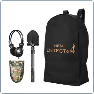 Metal Detector Accessories 3 in 1 Tool Bag - Folding Camping Shovel, 3.5mm Headphones, Backpack Extra Large, for Outdoor