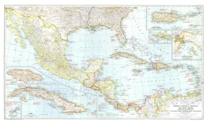 Mexico, Central America and the West Indies Wall Map - Published 1939 by National Geographic