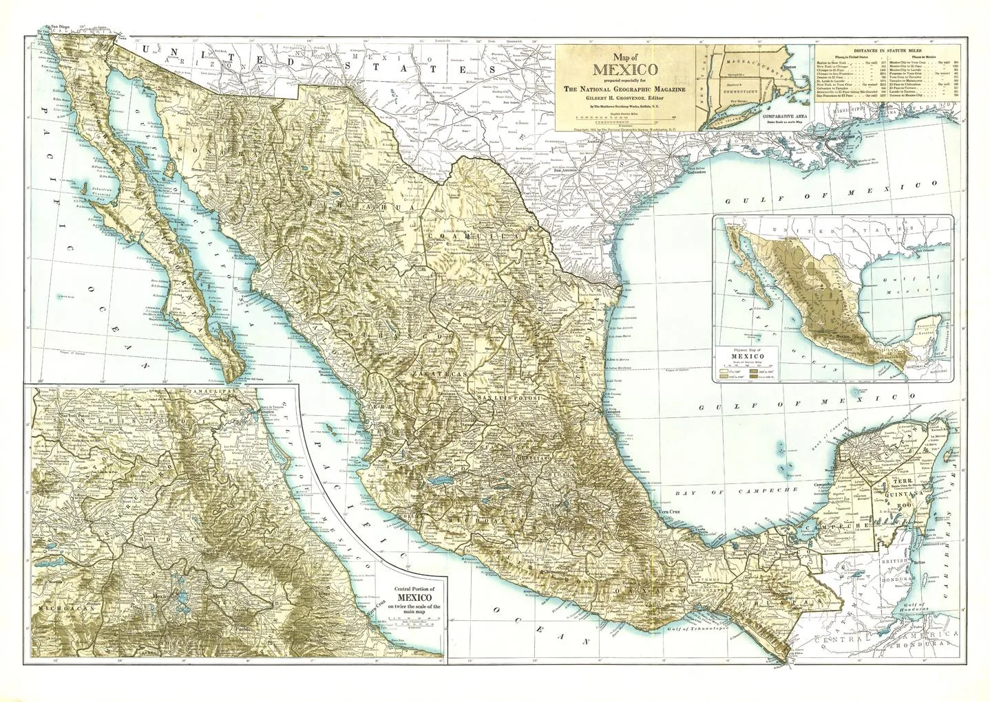 Mexico Wall Map - Published 1916 by National Geographic
