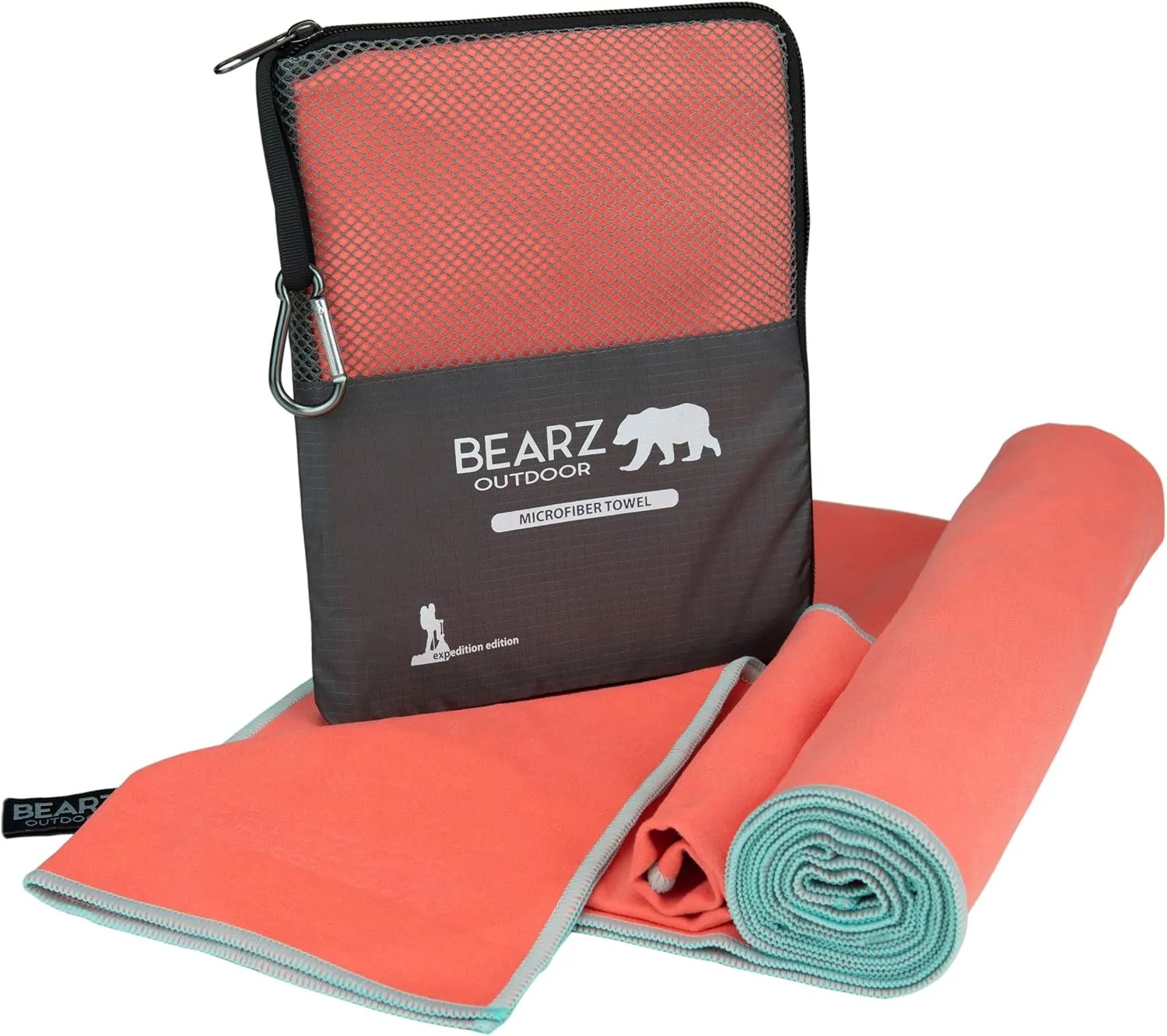 Microfiber Towel Set by BEARZ Outdoor. Microfiber Towels for Body, Workout Towel, Camp Towel, Yoga Towel, Sweat Towel, Microfiber Beach Towel, Travel Towel. Fast Drying & Compact. Free Face Towel