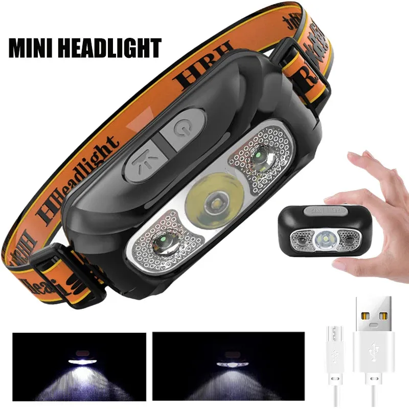 Mini LED Headlamp with Built-in Battery, USB Rechargeable, 500 Lumens, Adjustable Elastic Band, Waterproof IP64 for Outdoor Camping and Fishing