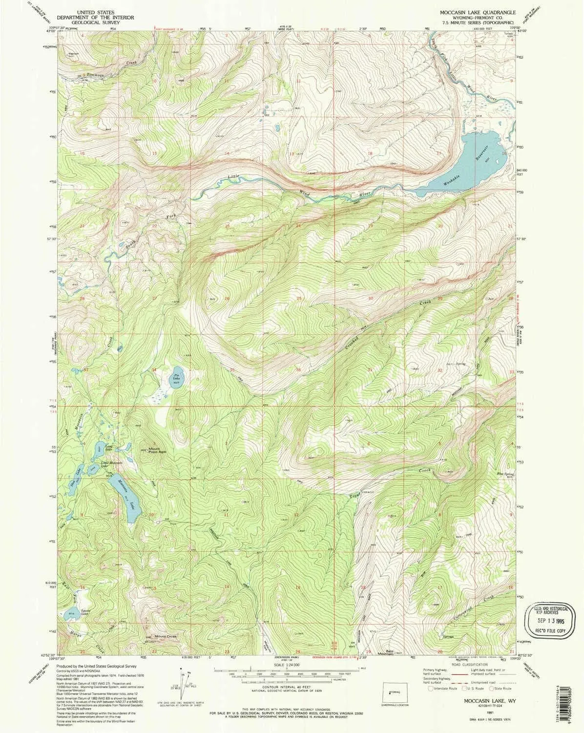 Moccasin Lake WY topo map, 1:24000 Scale, 7.5 X 7.5 Minute, Historical, 1981, Updated 1995, 26.7 x 21.3 in