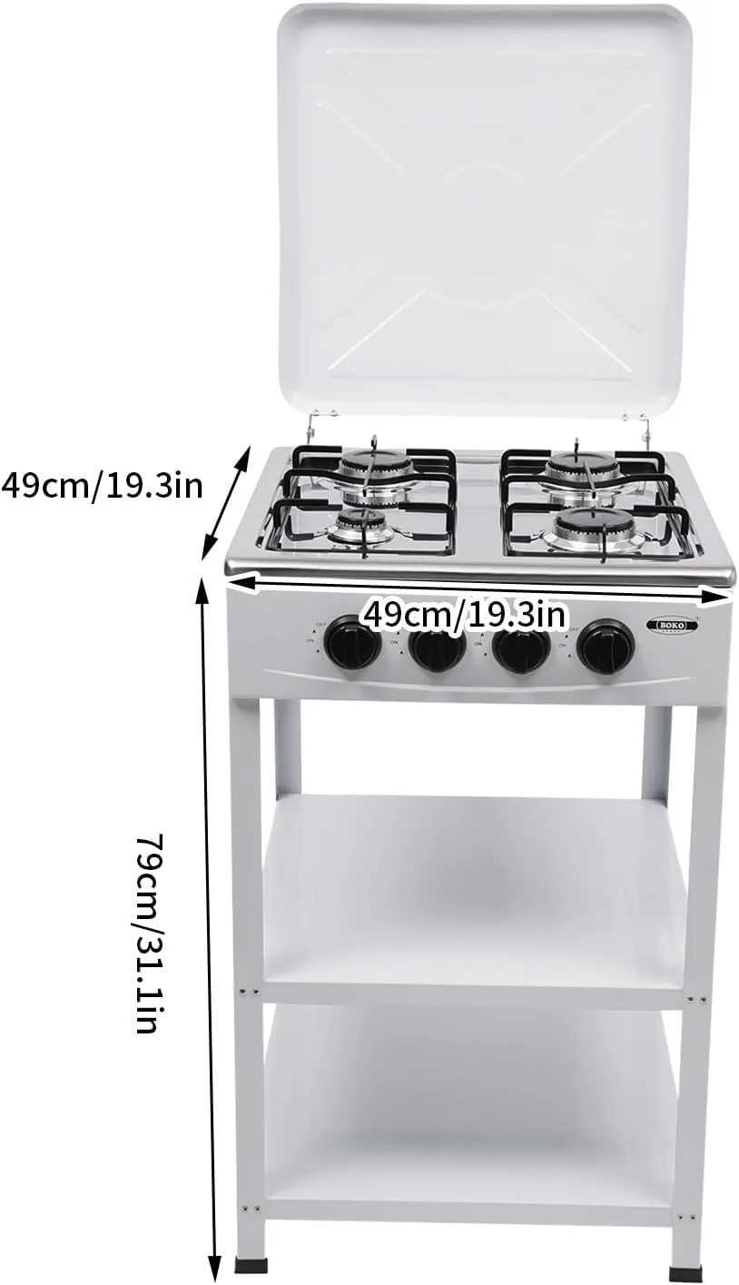 Modern Portable Camping Stove w/ 2Tier Storage Rack & Wind Blocking Cover, Gas Stove for Home Outdoor Indoor Camping Use with Support Leg Stand (White Stove)