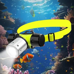 MODOAO Diving Headlamp, High Lumens Diving Swimming Headlamp Light Underwater Flashlight and Waterproof Camping Outdoor Head Flashlight Diver Submarine Head Torch Scuba Safety Lights (Black Green)