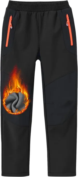 MoFiz Kids Fleece Lined Hiking Snow Ski Pants Boys Waterproof Winter Warm Outdoor Pants with Zippered Pocket