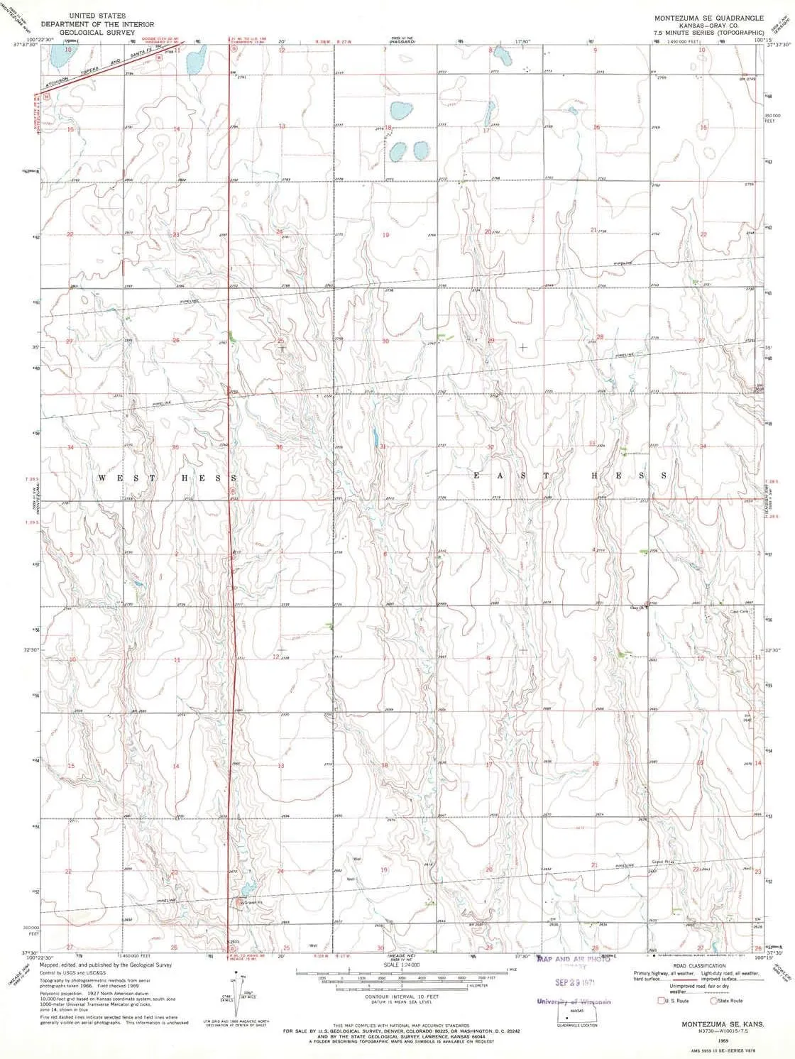 Montezuma SE KS topo map, 1:24000 Scale, 7.5 X 7.5 Minute, Historical, 1969, Updated 1971, 26.68 x 20.62 in