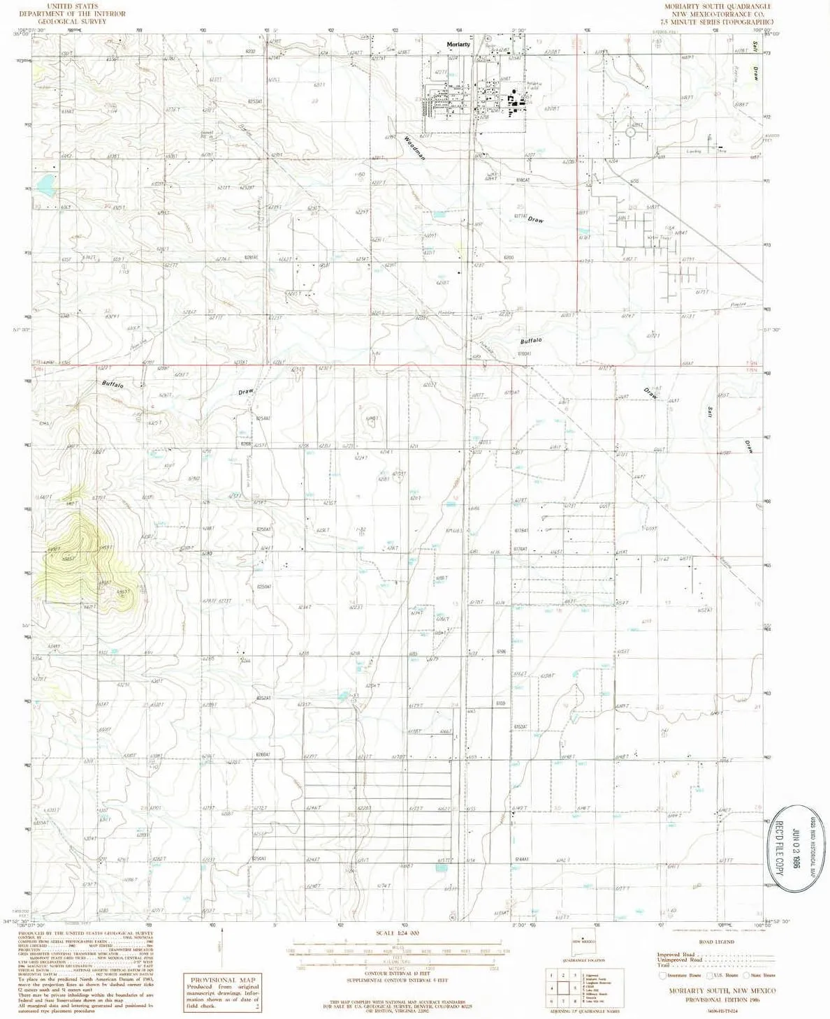 Moriarty South NM topo map, 1:24000 Scale, 7.5 X 7.5 Minute, Historical, 1986, Updated 1986, 26.8 x 22 in
