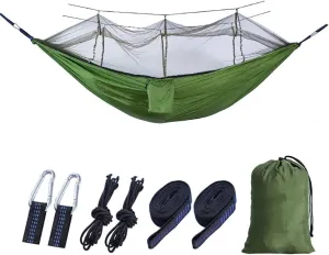 Mosquito Net Camping Hammock,Lightweight Double Hammock,Parachute Nylon Hammocks,Portable Hammocks Outdoor Hiking Travel Green 260x140cm