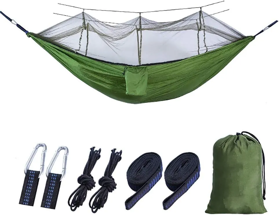 Mosquito Net Camping Hammock,Lightweight Double Hammock,Parachute Nylon Hammocks,Portable Hammocks Outdoor Hiking Travel Green 260x140cm