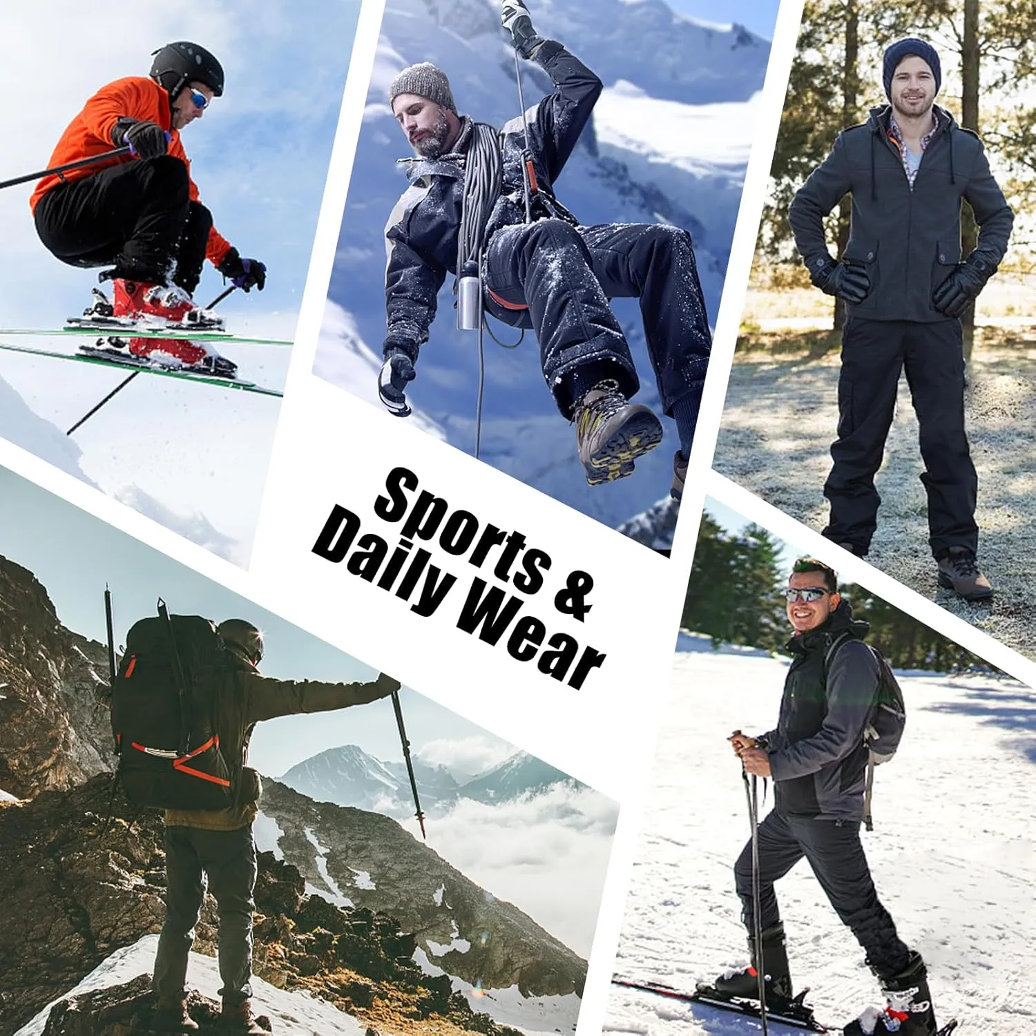MOURCE Fleece Lined Hiking Pants Men - Waterproof Softshell Outdoor Ski Snow Cargo Pants with Zipper Pockets