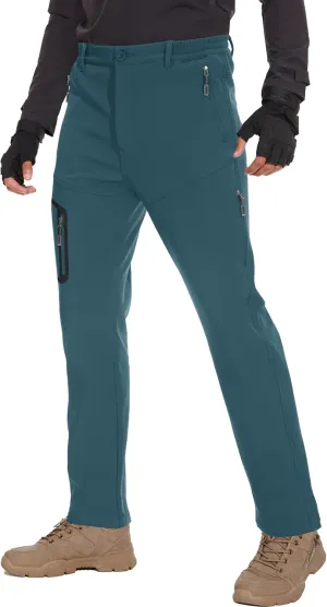 MOURCE Fleece Lined Hiking Pants Men - Waterproof Softshell Outdoor Ski Snow Cargo Pants with Zipper Pockets