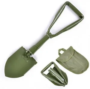 Multi-Functional Folding Shovel with Carrying Bag, Military Green Trenching Shovel Emergency Tool for Outdoor Camping, Hiking, Trekking