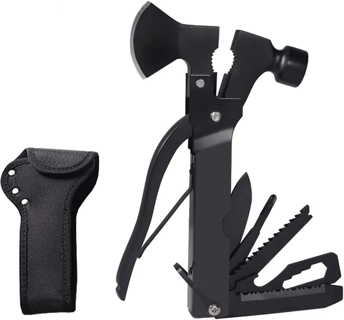 Multifunctional Axe Life Hammer Broken Window Hammer Outdoor Camping Ground Hammer Suitable for Camping Survival, Hiking, Fishing (Black)
