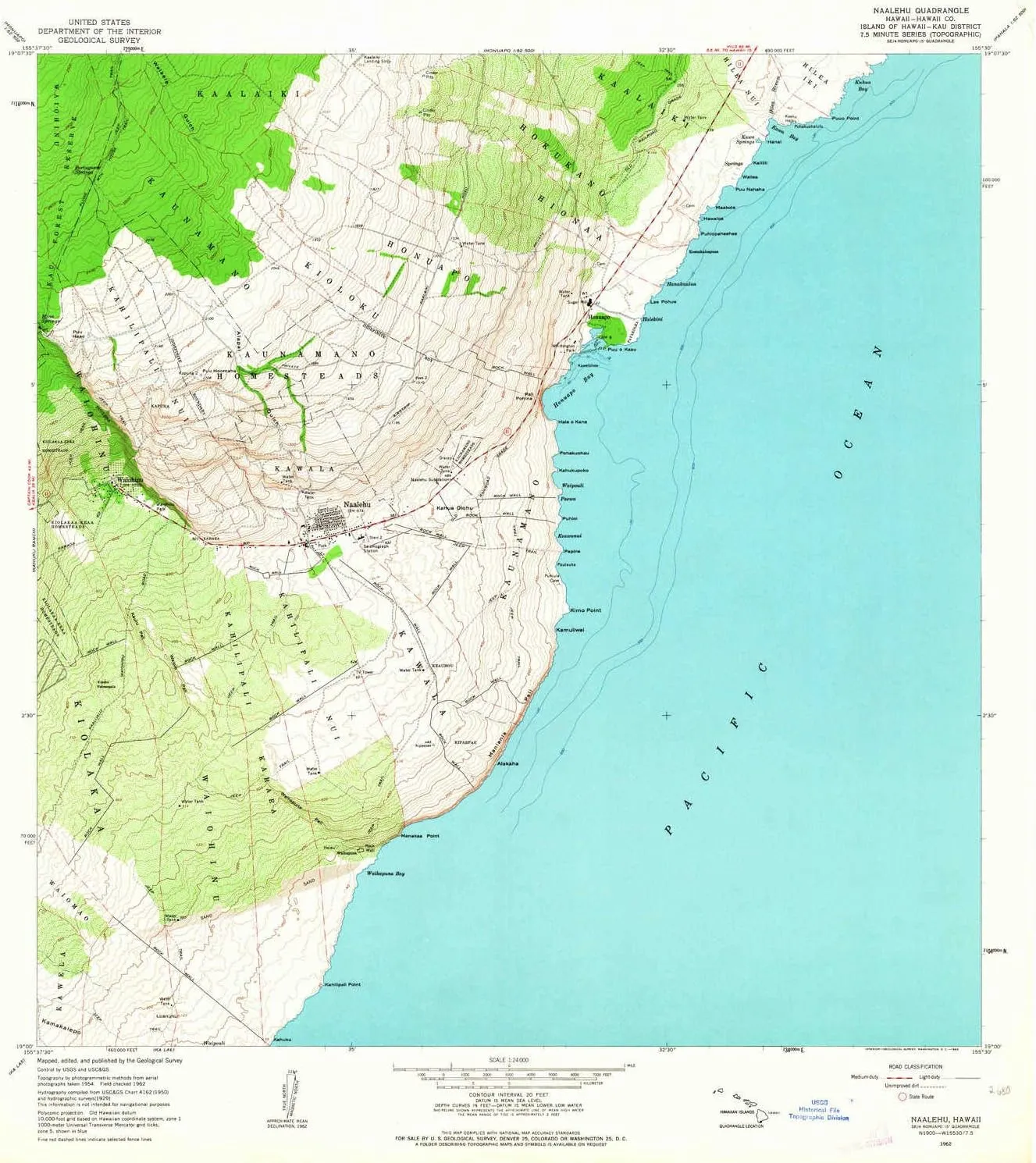 Naalehu HI topo map, 1:24000 Scale, 7.5 X 7.5 Minute, Historical, 1962, Updated 1964, 26.8 x 24 in