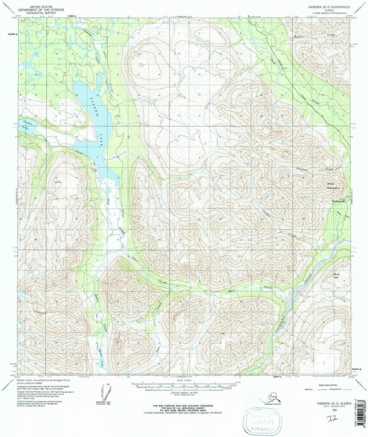 Nabesna B 5 AK topo map, 1:63360 Scale, 15 X 15 Minute, Historical, 1960, Updated 1967, 21.6 x 18 in