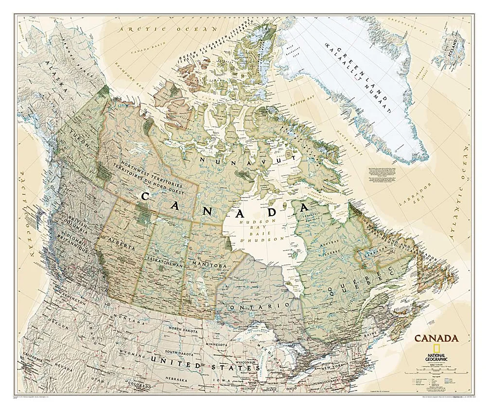 National Geographic Canada Wall Map - Executive - Laminated (38 x 32 in) (National Geographic Reference Map) Map – January 1, 2019