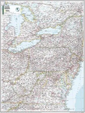 National Geographic Maps: Mid-Atlantic U.S.A Wall Map - Compact - 21 x 16 inches - Front Lamination