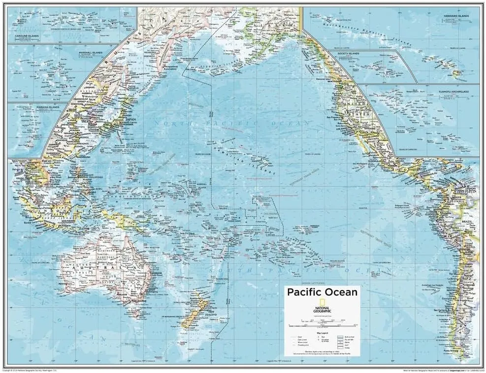 National Geographic Maps: Pacific Ocean Political Wall Map - Compact - 21 x 16 inches - Front Lamination