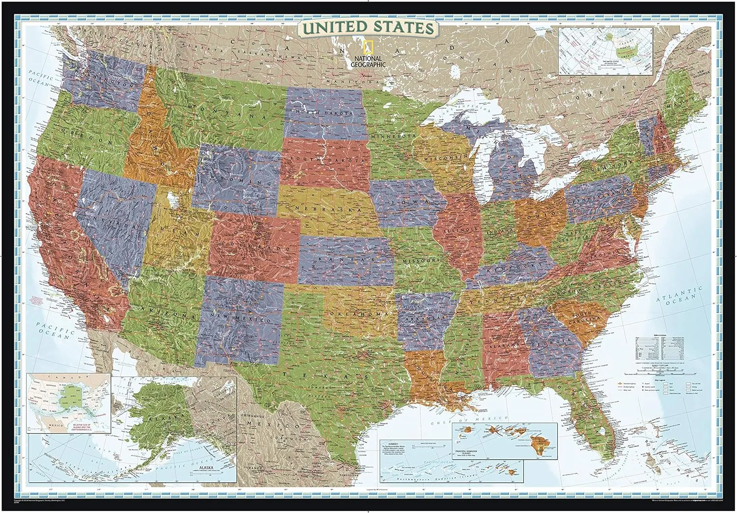 National Geographic United States Wall Map - Decorator - Laminated (Enlarged: 69.25 x 48 in) (National Geographic Reference Map) Map – January 1, 2014