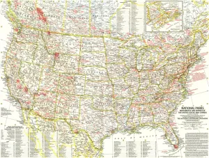 National Parks Wall Map - Published 1958 by National Geographic